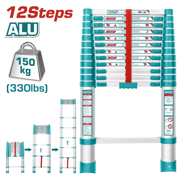ALÜMİNYUM TELESKOPİK 12 BASAMAK MERDİVEN
