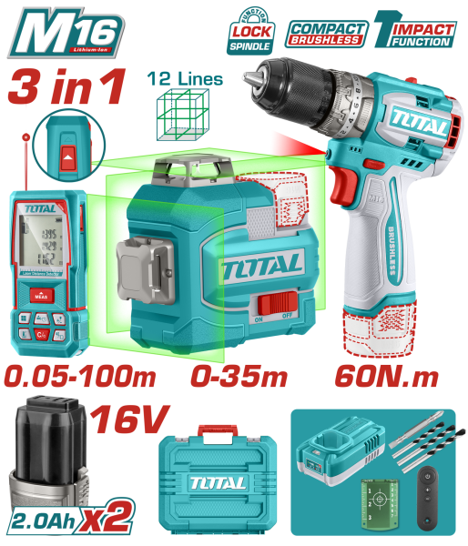 AVANTAJ SET - 16V D.MATKAP, 16V LAZER HIZALAMA, 100M LAZER METRE